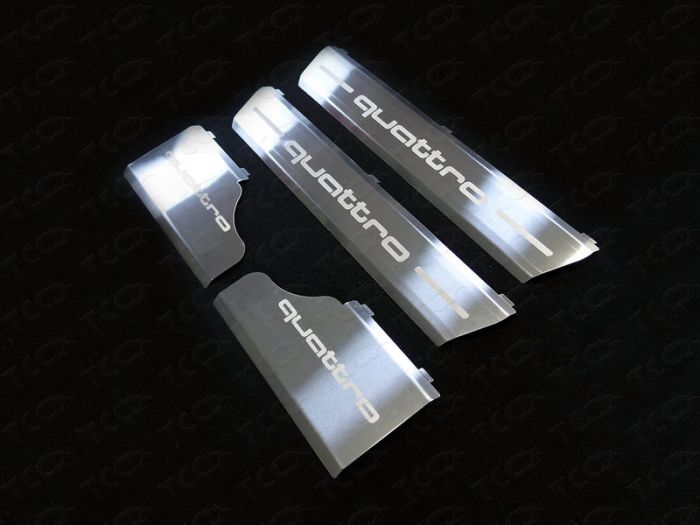 Door sill guards Audi Q7 from 2015 to 2022, Quattro lettering, brushed stainless steel steel, ext. painted, set of 4 pcs., TSS Tuning art. AUDIQ715-03