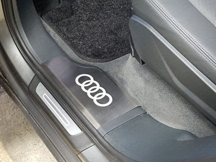 Door sills Audi Q7 from 2015 to 2022, Audi logo, on plastic, brushed stainless steel steel, set of 4 pcs., TSS Tuning art. AUDIQ715-05