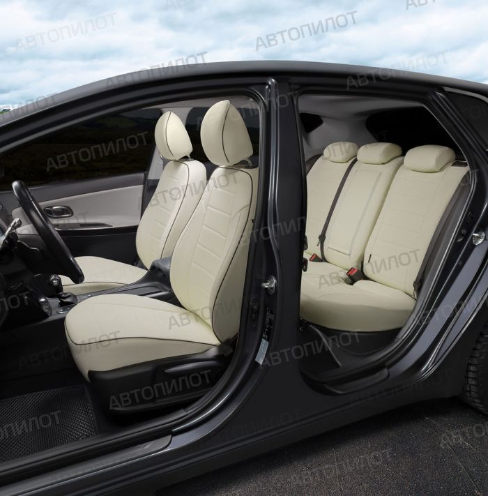 Seat covers Lada Vesta from 2015 to 2022, sedan, station wagon, cross, pattern Stitching, eco-leather, white, Autopilot