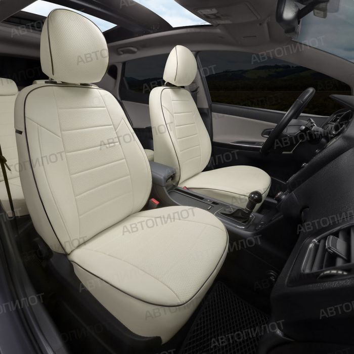 Seat covers Lada Vesta from 2015 to 2022, sedan, station wagon, cross, pattern Stitching, eco-leather, white, Autopilot