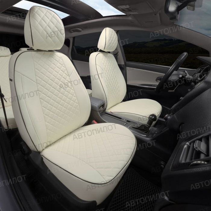 Seat covers Lada Vesta from 2015 to 2022, sedan, station wagon, cross, Rhombus pattern, eco-leather, white, Autopilot