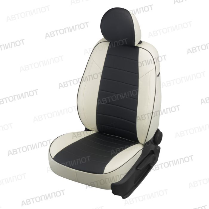 Seat covers Lada Vesta from 2015 to 2022, sedan, station wagon, cross, drawing Stitching, eco-leather, white + black, Autopilot