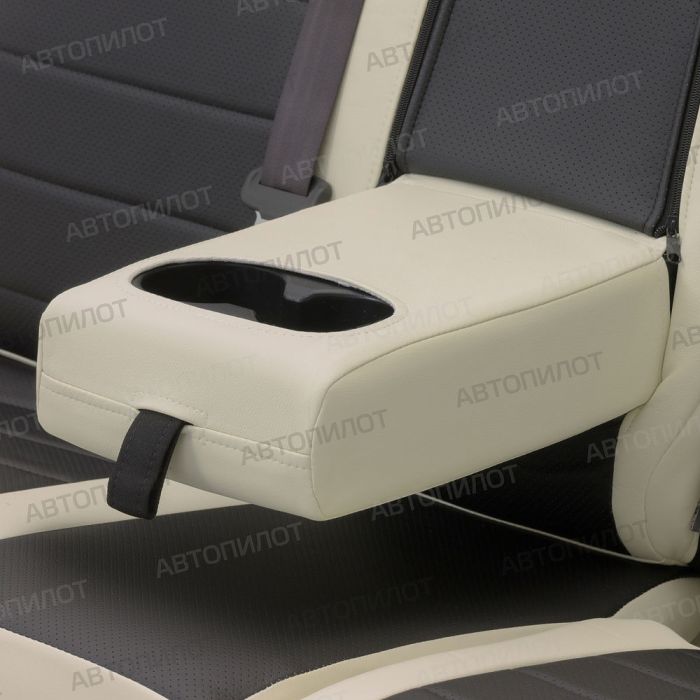 Seat covers Lada Vesta from 2015 to 2022, sedan, station wagon, cross, drawing Stitching, eco-leather, white + black, Autopilot