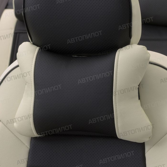 Seat covers Lada Vesta from 2015 to 2022, sedan, station wagon, cross, drawing Stitching, eco-leather, white + black, Autopilot