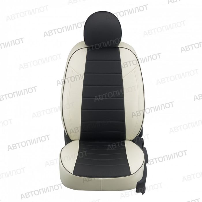 Seat covers Lada Vesta from 2015 to 2022, sedan, station wagon, cross, drawing Stitching, eco-leather, white + black, Autopilot