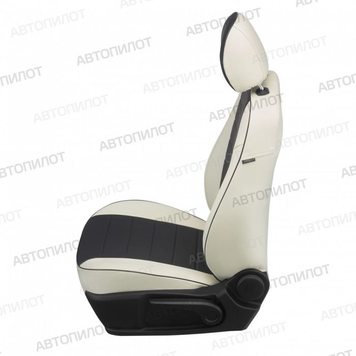 Seat covers Lada Vesta from 2015 to 2022, sedan, station wagon, cross, drawing Stitching, eco-leather, white + black, Autopilot