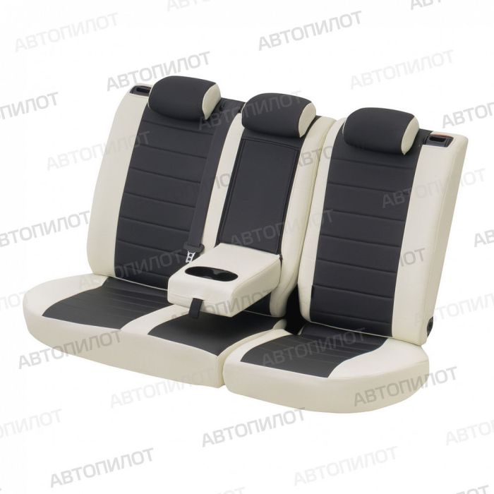 Seat covers Lada Vesta from 2015 to 2022, sedan, station wagon, cross, drawing Stitching, eco-leather, white + black, Autopilot