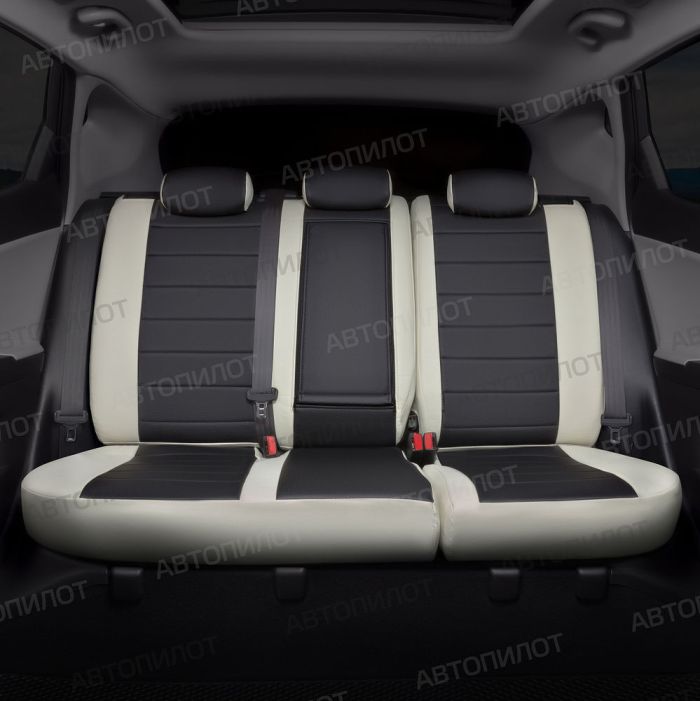 Seat covers Lada Vesta from 2015 to 2022, sedan, station wagon, cross, drawing Stitching, eco-leather, white + black, Autopilot