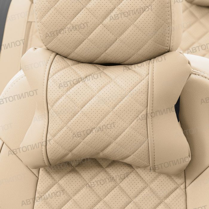 Seat covers for Mitsubishi L200 from 2015 to 2022, Rhombus pattern, eco leather, beige, Autopilot