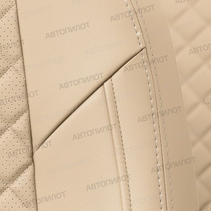 Seat covers for Mitsubishi L200 from 2015 to 2022, Rhombus pattern, eco leather, beige, Autopilot