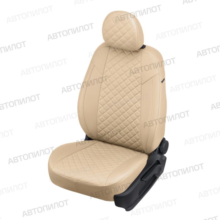 Seat covers for Mitsubishi L200 from 2015 to 2022, Rhombus pattern, eco leather, beige, Autopilot