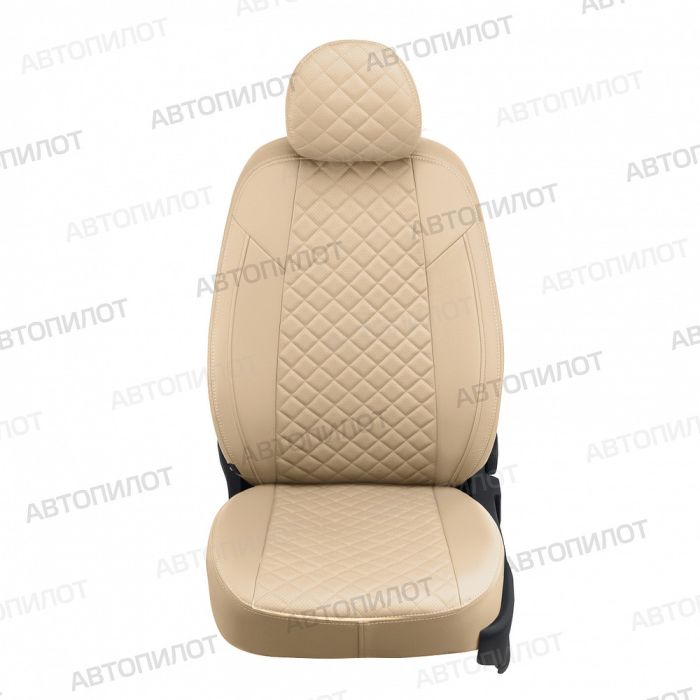 Seat covers for Mitsubishi L200 from 2015 to 2022, Rhombus pattern, eco leather, beige, Autopilot