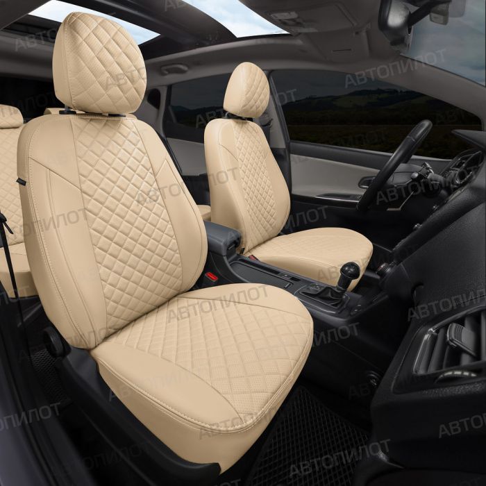 Seat covers for Mitsubishi L200 from 2015 to 2022, Rhombus pattern, eco leather, beige, Autopilot