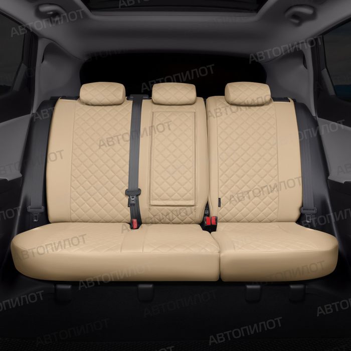 Seat covers for Mitsubishi L200 from 2015 to 2022, Rhombus pattern, eco leather, beige, Autopilot