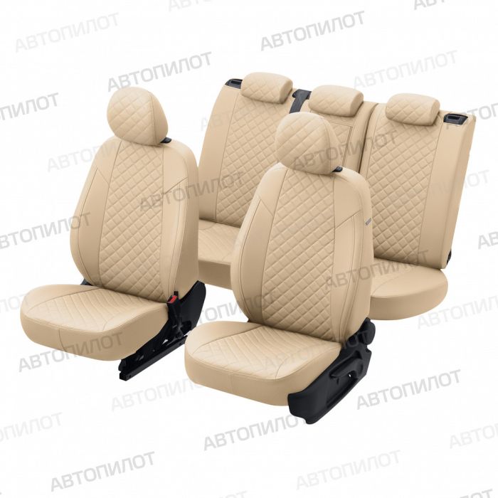 Seat covers for Mitsubishi L200 from 2015 to 2022, Rhombus pattern, eco leather, beige, Autopilot