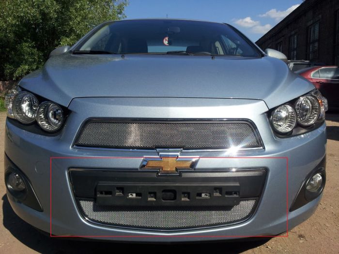 Radiator grid Chevrolet Aveo from 2011 to 2015, lower, silver, Standard, AllEst