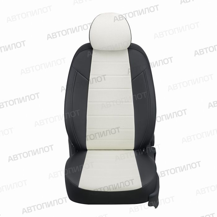 Seat covers for Nissan X-Trail T32 from 2015 to 2022, pattern Stitching, eco leather, black + white, Autopilot