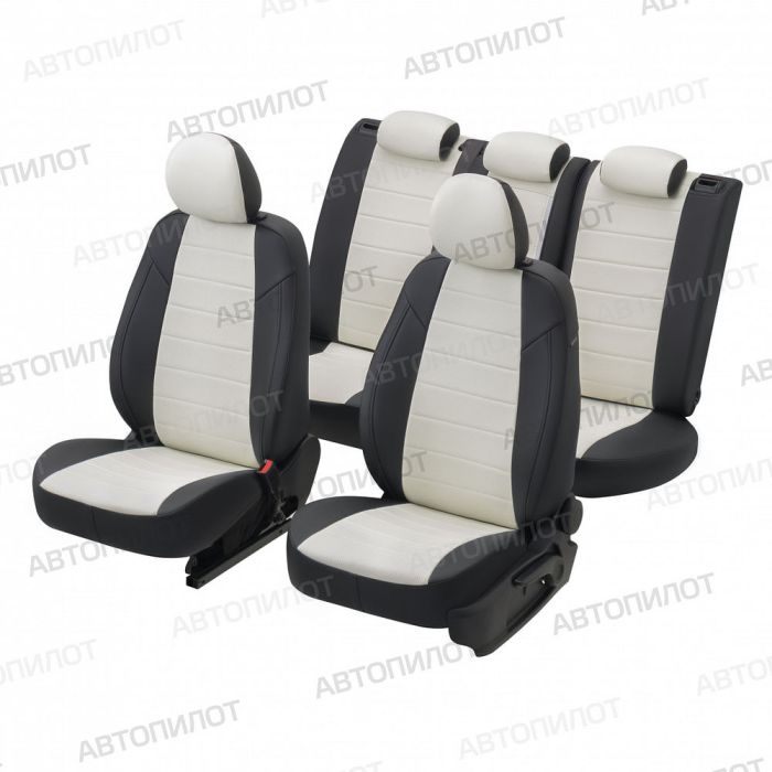 Peugeot Expert seat covers from 2007 to 2016, 8 seats, pattern Stitching, eco leather, black + white, Autopilot