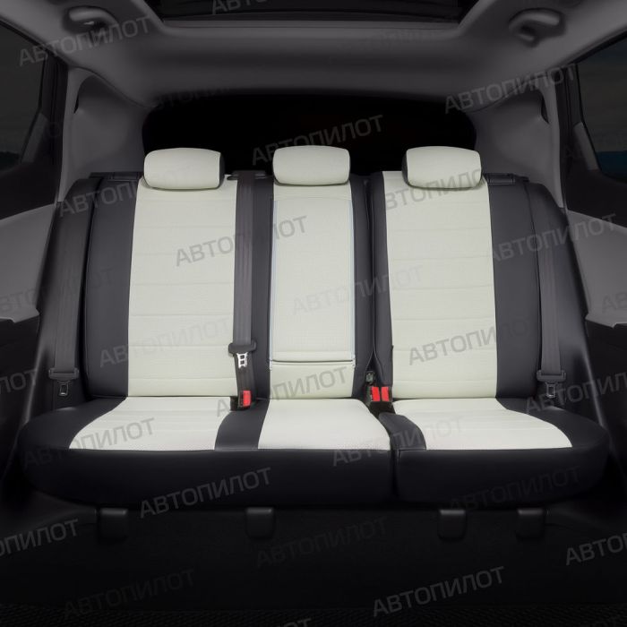 Peugeot Expert seat covers from 2007 to 2016, 8 seats, pattern Stitching, eco leather, black + white, Autopilot