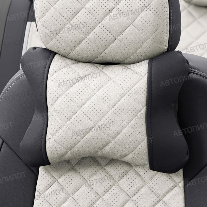 Seat covers for Daewoo Gentra from 2013 to 2015, diamond pattern, eco leather, black + white, Autopilot