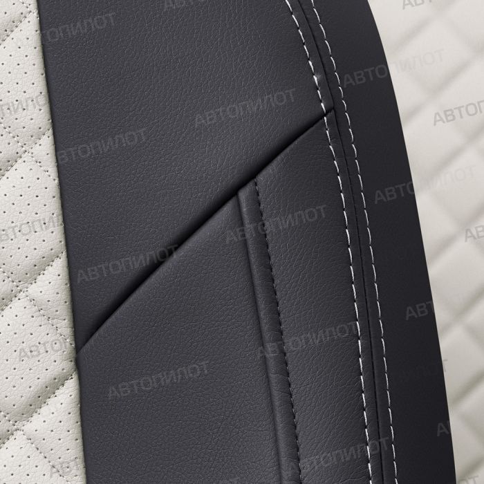 Seat covers for Daewoo Gentra from 2013 to 2015, diamond pattern, eco leather, black + white, Autopilot