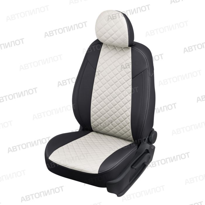 Seat covers for Daewoo Gentra from 2013 to 2015, diamond pattern, eco leather, black + white, Autopilot