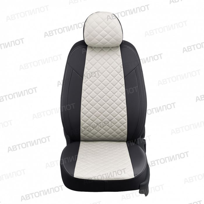 Seat covers for Daewoo Gentra from 2013 to 2015, diamond pattern, eco leather, black + white, Autopilot