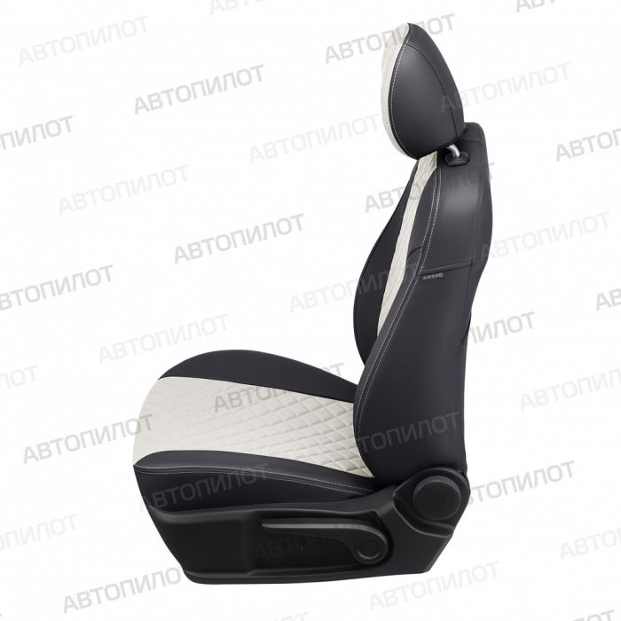 Seat covers for Daewoo Gentra from 2013 to 2015, diamond pattern, eco leather, black + white, Autopilot