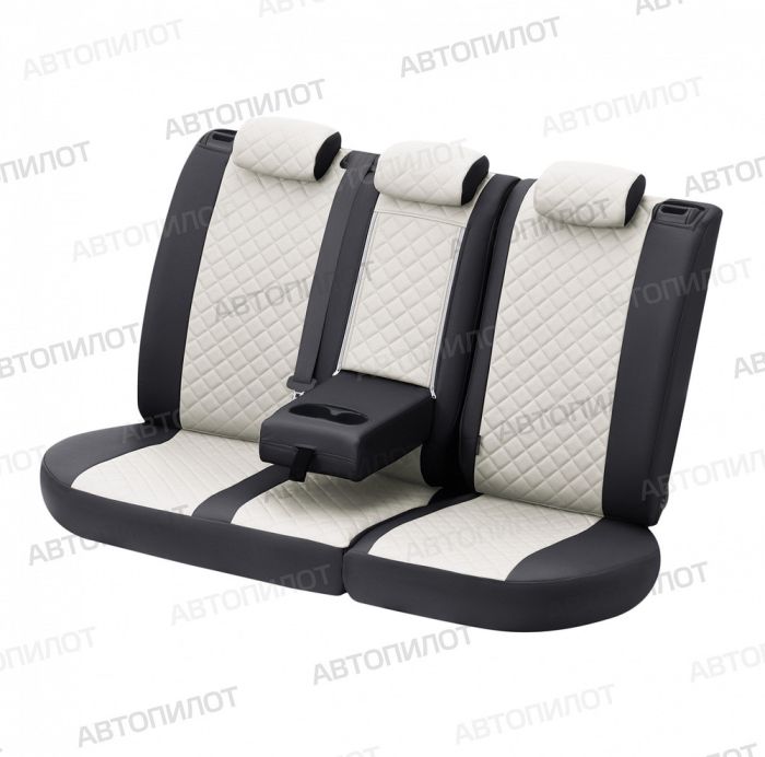 Seat covers for Daewoo Gentra from 2013 to 2015, diamond pattern, eco leather, black + white, Autopilot