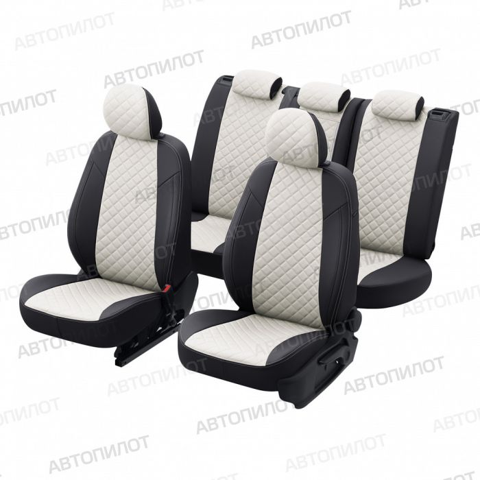 Seat covers for Daewoo Gentra from 2013 to 2015, diamond pattern, eco leather, black + white, Autopilot