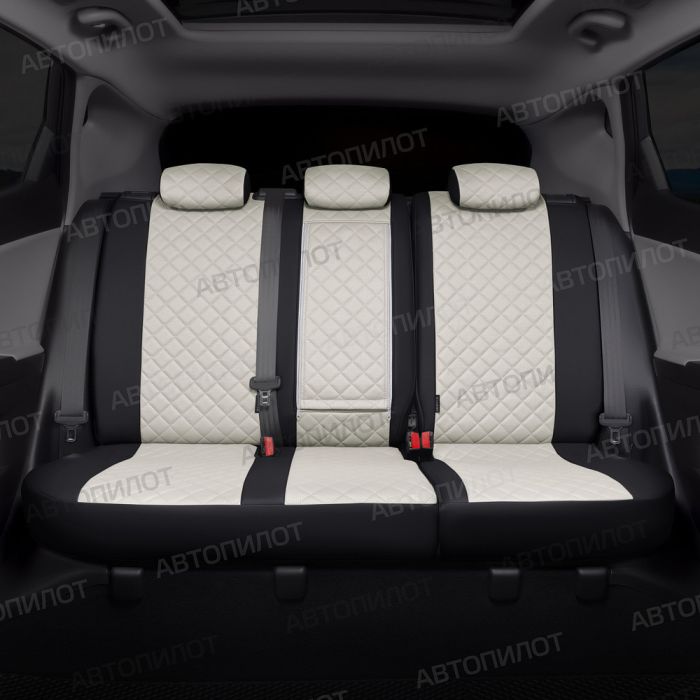 Seat covers for Daewoo Gentra from 2013 to 2015, diamond pattern, eco leather, black + white, Autopilot