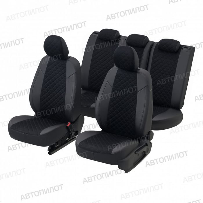 Seat covers Lada Granta from 2011 to 2022, sedan, hatchback, rear. one-piece backrest, Rhombus pattern, Alcantara, black, Autopilot