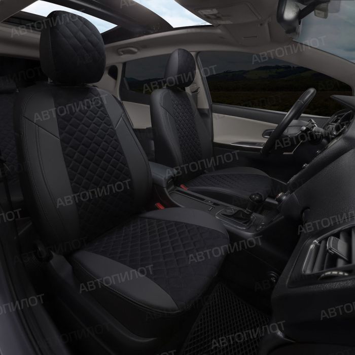 Hyundai Creta Seat Covers 2016 to 2021, Rhombus Pattern, Alcantara, Black, Autopilot