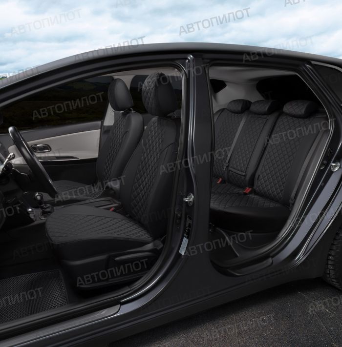 Seat covers Lada Vesta from 2015 to 2022, sedan, station wagon, cross, Rhombus pattern, eco-leather, black, Autopilot