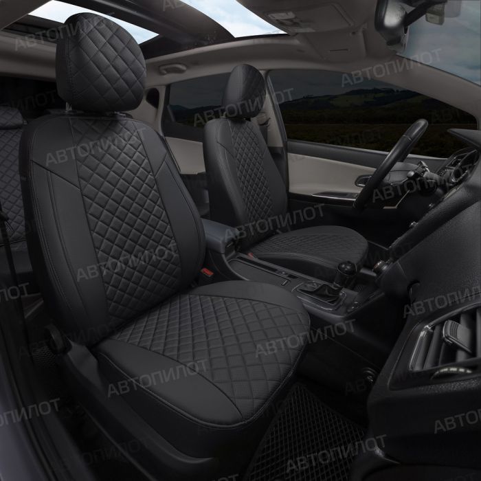 Seat covers for Skoda Rapid from 2014 to 2022, rear backrest 40/60, without armrest, Rhombus pattern, eco-leather, black, Autopilot