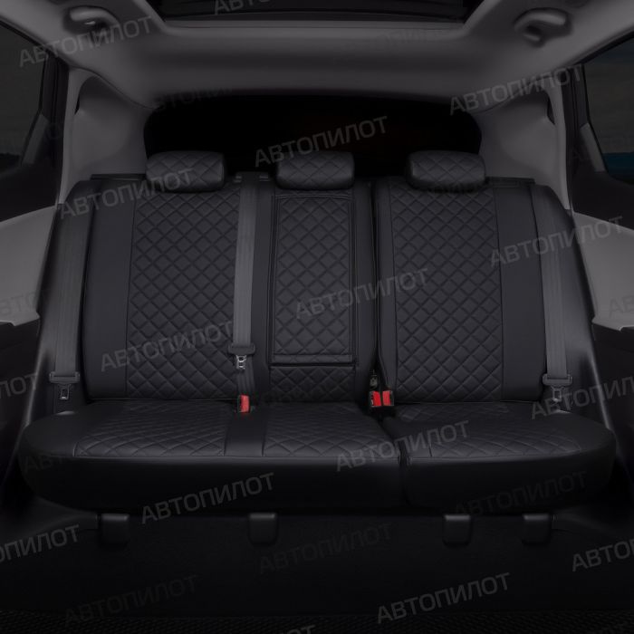 Seat covers for Skoda Rapid from 2014 to 2022, rear backrest 40/60, without armrest, Rhombus pattern, eco-leather, black, Autopilot