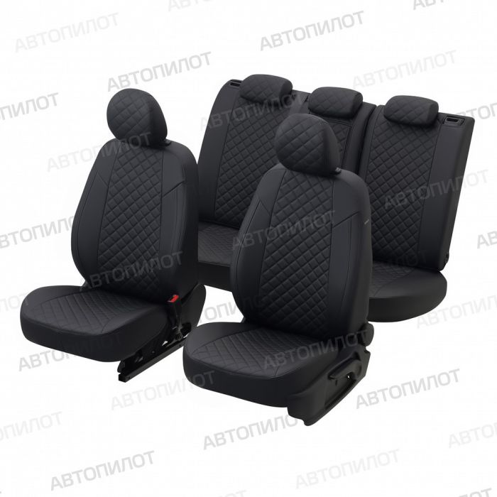 Seat covers for Skoda Rapid from 2014 to 2022, rear backrest 40/60, without armrest, Rhombus pattern, eco-leather, black, Autopilot