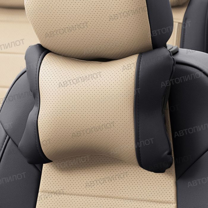 Seat covers Lada Vesta from 2015 to 2022, sedan, station wagon, cross, pattern Stitching, eco-leather, black + beige, Autopilot