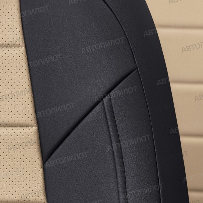 Seat covers Lada Vesta from 2015 to 2022, sedan, station wagon, cross, pattern Stitching, eco-leather, black + beige, Autopilot