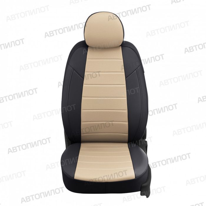 Seat covers Lada Vesta from 2015 to 2022, sedan, station wagon, cross, pattern Stitching, eco-leather, black + beige, Autopilot