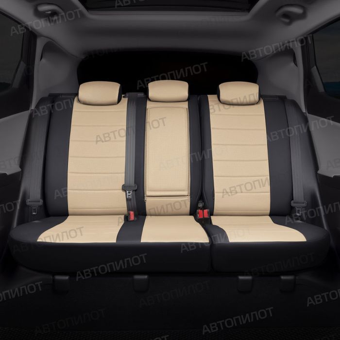 Seat covers Lada Vesta from 2015 to 2022, sedan, station wagon, cross, pattern Stitching, eco-leather, black + beige, Autopilot