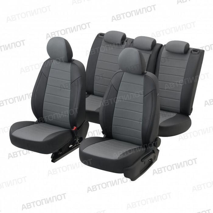 Renault Duster seat covers from 2015 to 2021, rear backrest split 40/60, pattern Stitching, eco leather, black + grey, Autopilot