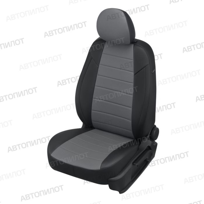 Seat covers for Nissan X-Trail T32 from 2015 to 2022, pattern Stitching, eco leather, black + grey, Autopilot