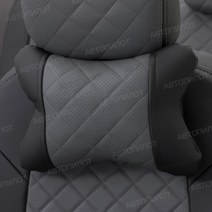 Seat covers for Skoda Rapid from 2014 to 2022, rear backrest 40/60, without armrest, Rhombus pattern, eco leather, black + grey, Autopilot