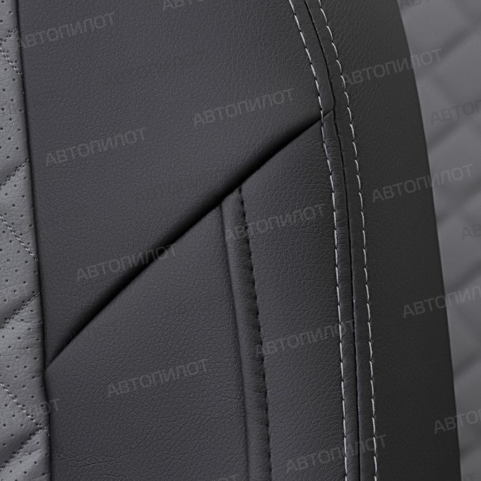 Seat covers Lada Largus from 2012 to 2021, 2 seats, Rhombus pattern, eco-leather, black + gray, Autopilot