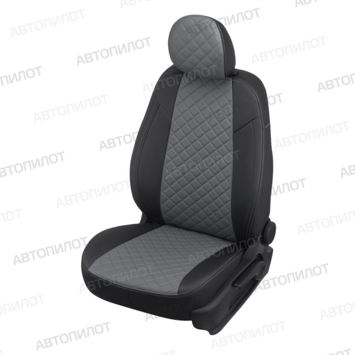 Seat covers Lada Largus from 2012 to 2021, 2 seats, Rhombus pattern, eco-leather, black + gray, Autopilot