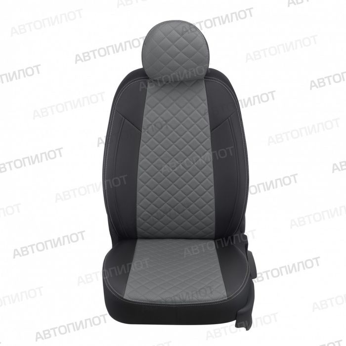 Seat covers for Skoda Rapid from 2014 to 2022, rear backrest 40/60, without armrest, Rhombus pattern, eco leather, black + grey, Autopilot