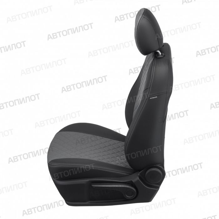 Seat covers for Skoda Rapid from 2014 to 2022, rear backrest 40/60, without armrest, Rhombus pattern, eco leather, black + grey, Autopilot