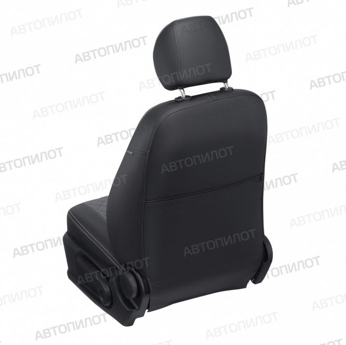 Seat covers for Skoda Rapid from 2014 to 2022, rear backrest 40/60, without armrest, Rhombus pattern, eco leather, black + grey, Autopilot