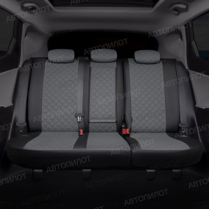 Seat covers for Skoda Rapid from 2014 to 2022, rear backrest 40/60, without armrest, Rhombus pattern, eco leather, black + grey, Autopilot